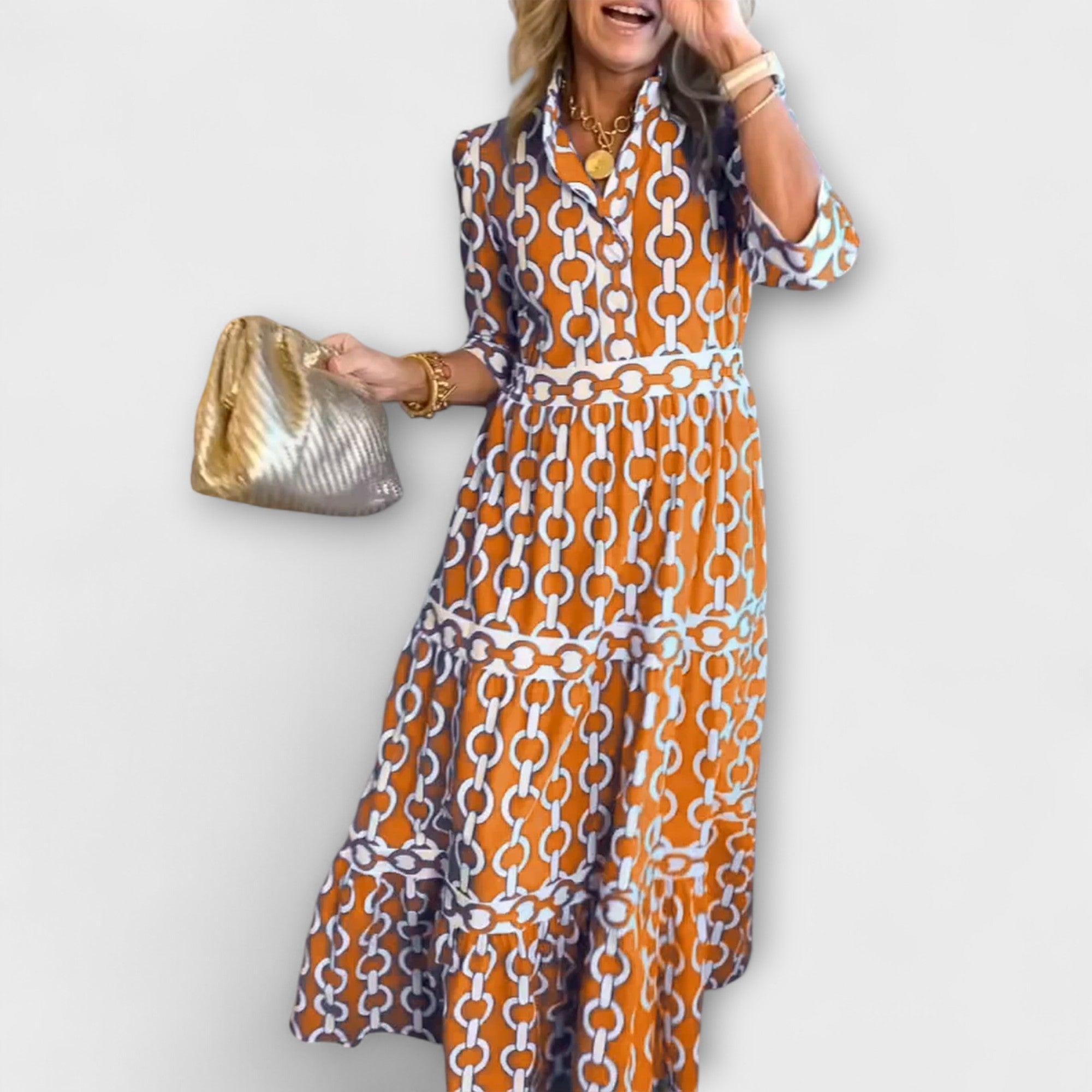 Sophia | Vestito con Motivo a Catena per uno Stile Raffinato