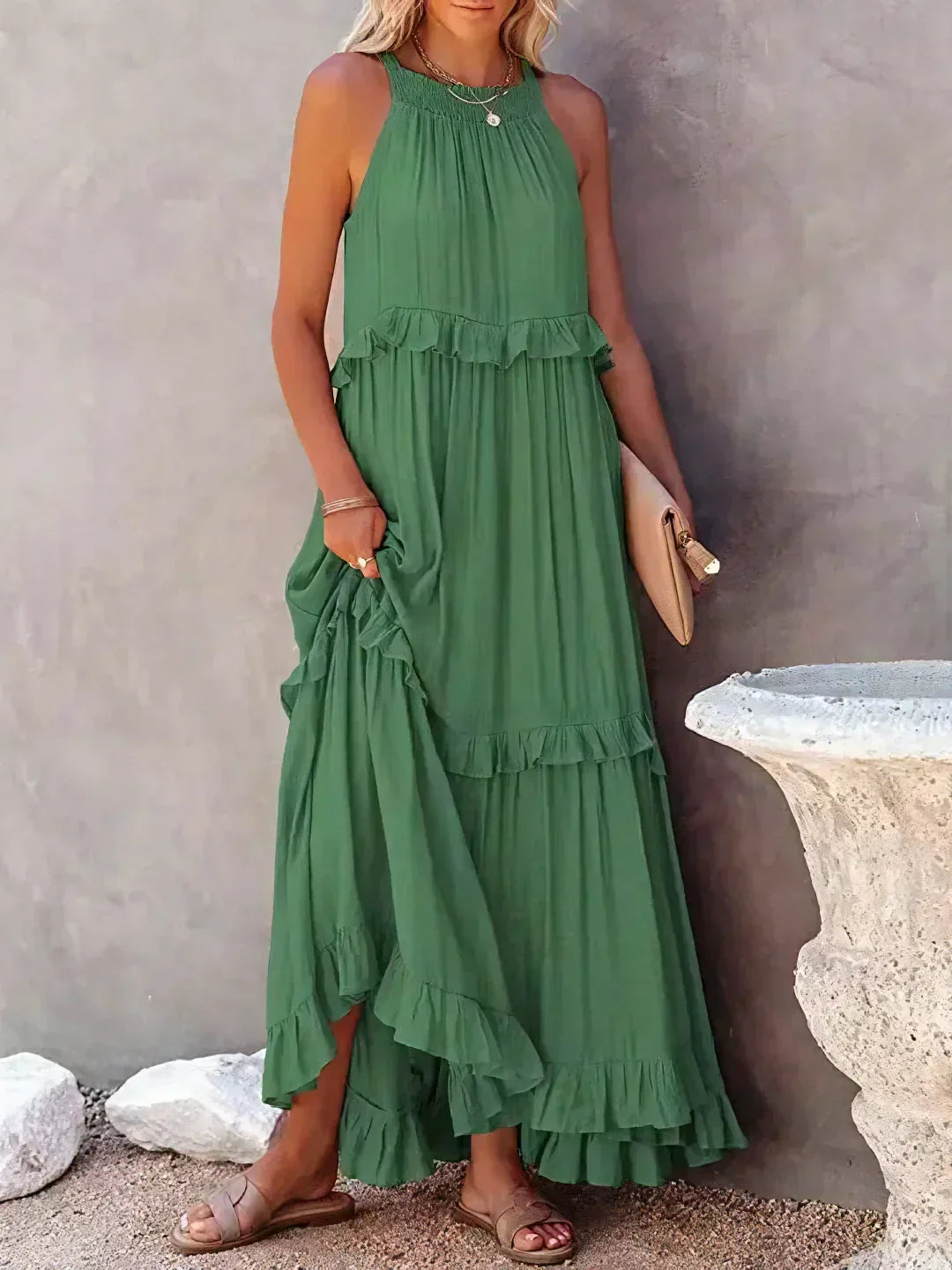 Emilia™ - Abito Maxi con Scollo Halter e Volant