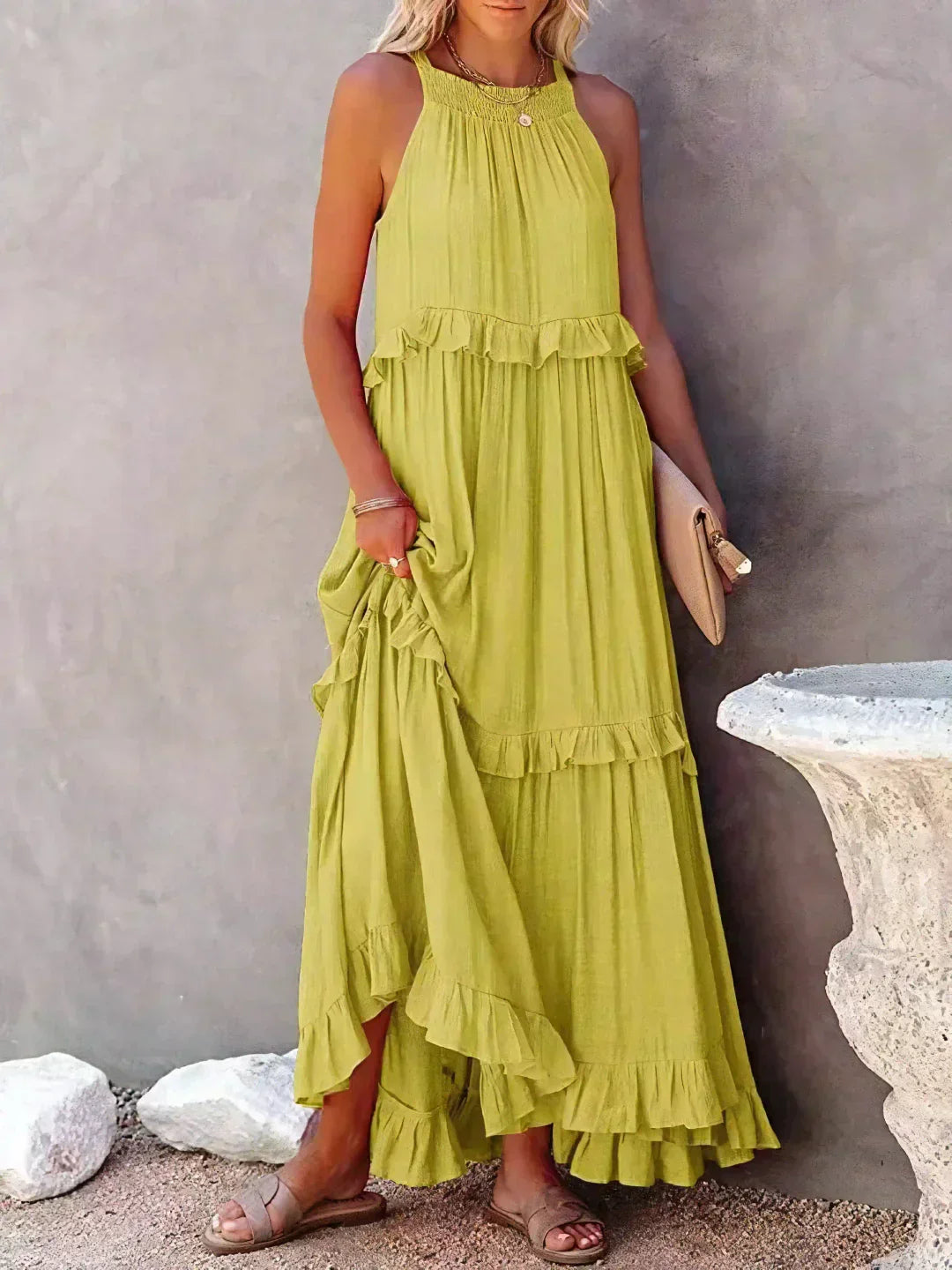 Emilia™ - Abito Maxi con Scollo Halter e Volant