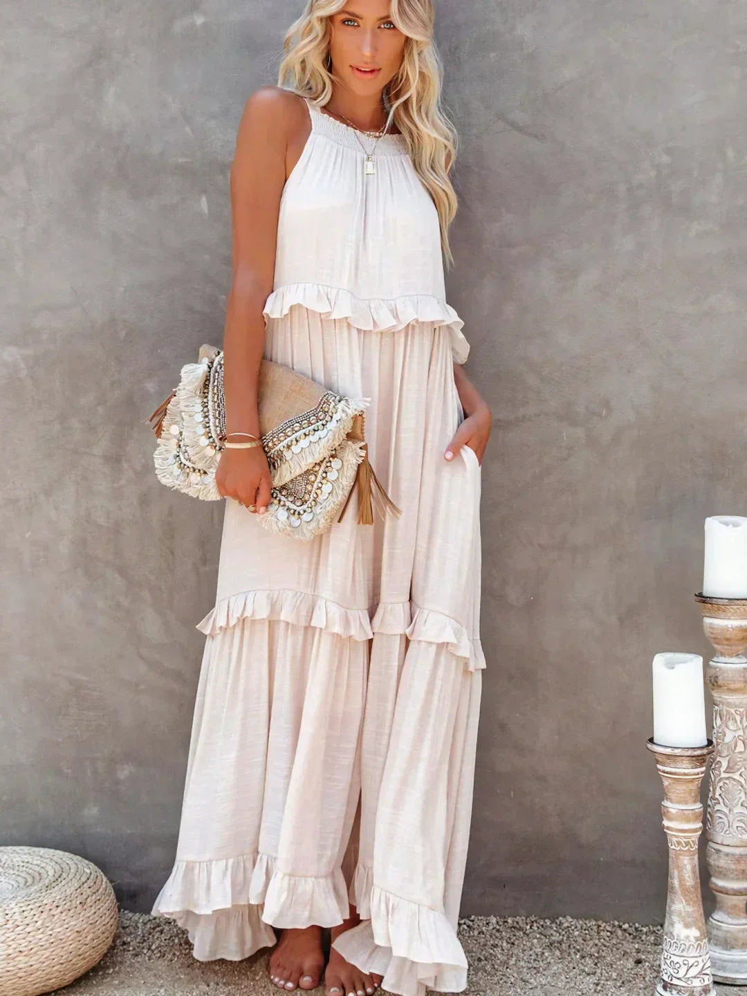 Emilia™ - Abito Maxi con Scollo Halter e Volant