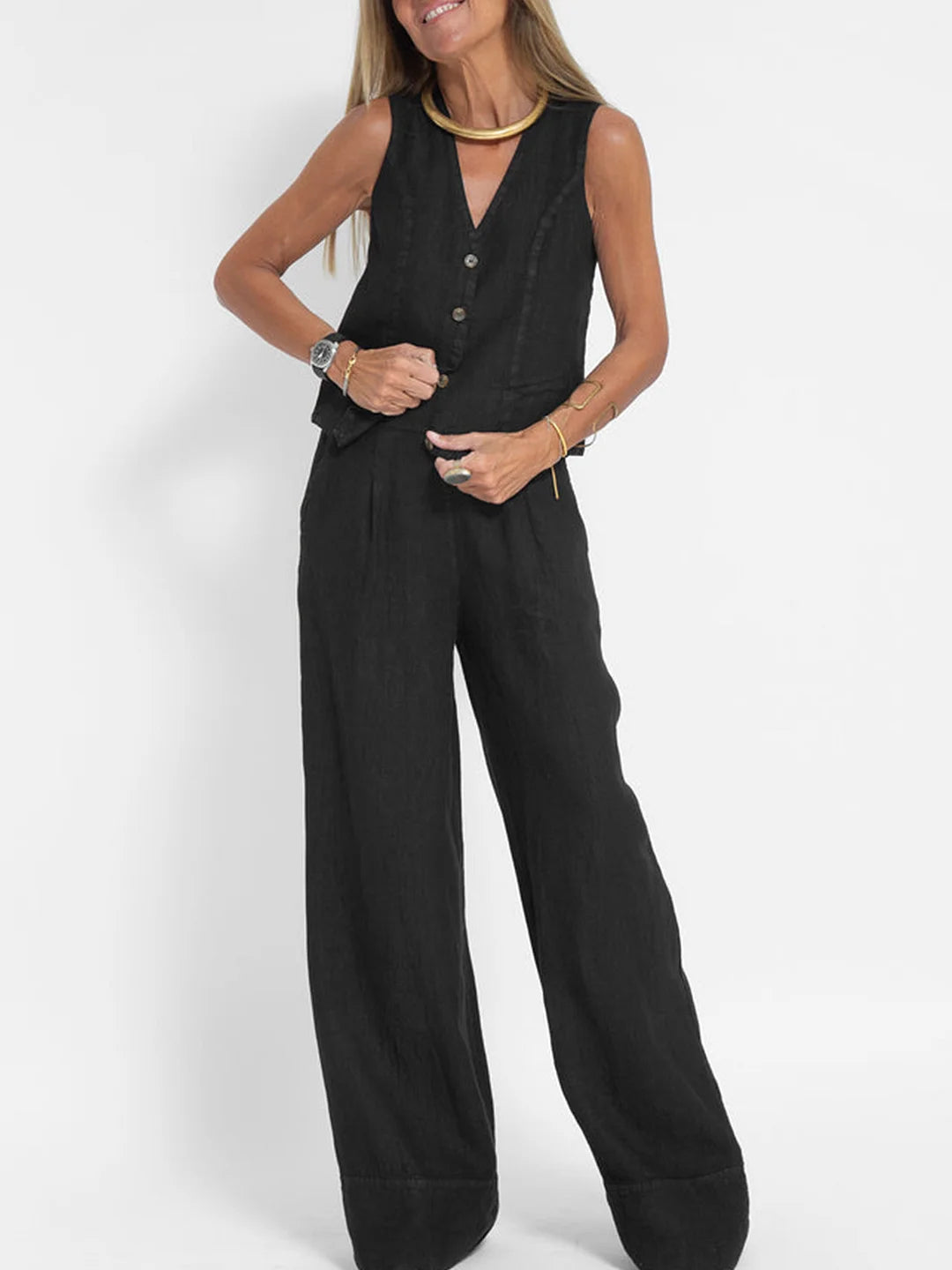 Aira™ - Set di Gilet Bottonato e Pantaloni a Gamba Larga