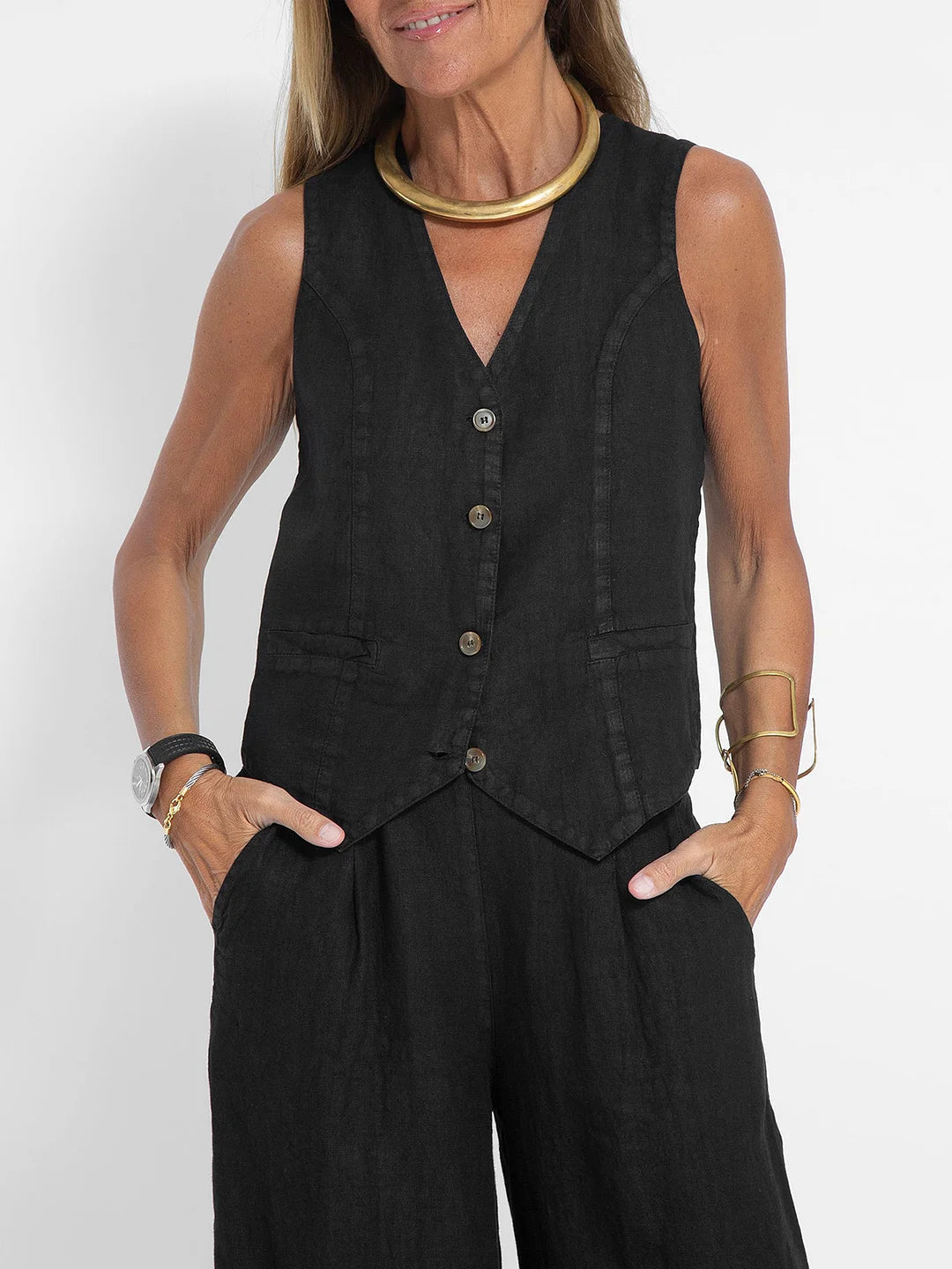 Aira™ - Set di Gilet Bottonato e Pantaloni a Gamba Larga