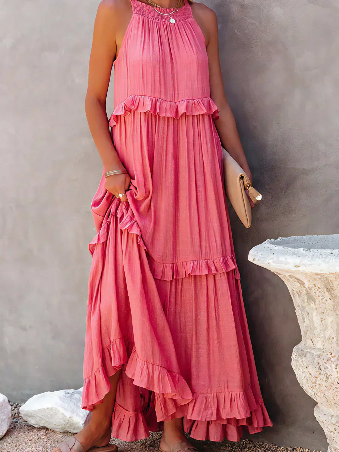Emilia™ - Abito Maxi con Scollo Halter e Volant