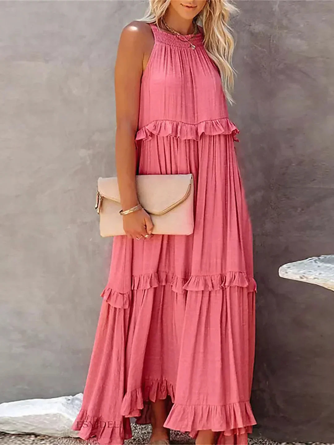 Emilia™ - Abito Maxi con Scollo Halter e Volant
