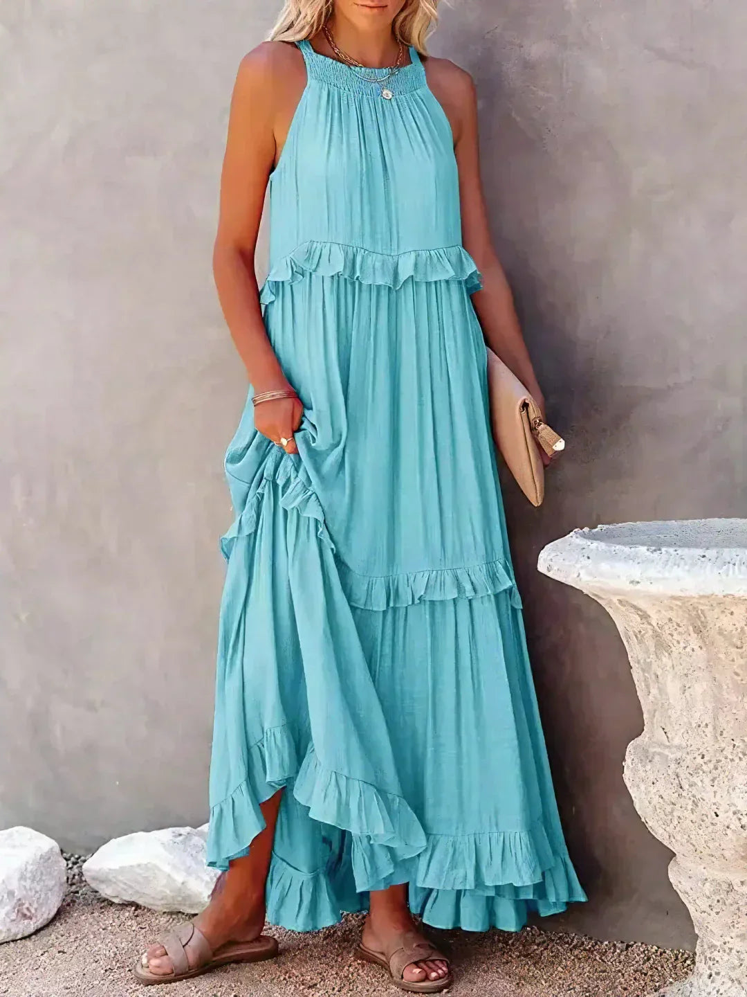 Emilia™ - Abito Maxi con Scollo Halter e Volant