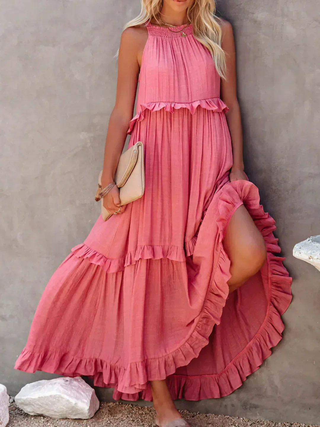 Emilia™ - Abito Maxi con Scollo Halter e Volant