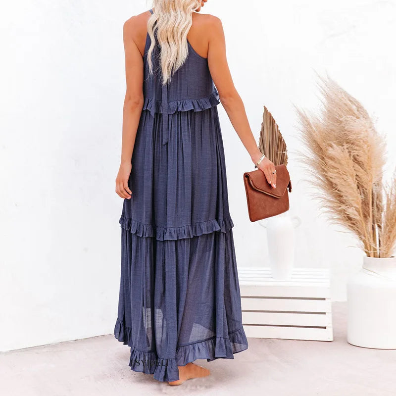Emilia™ - Abito Maxi con Scollo Halter e Volant