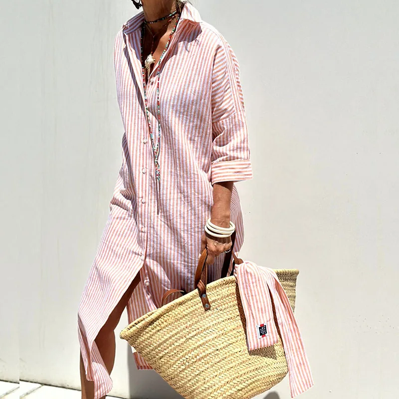 GRACE™ - Abito Camicia Striato Elegante
