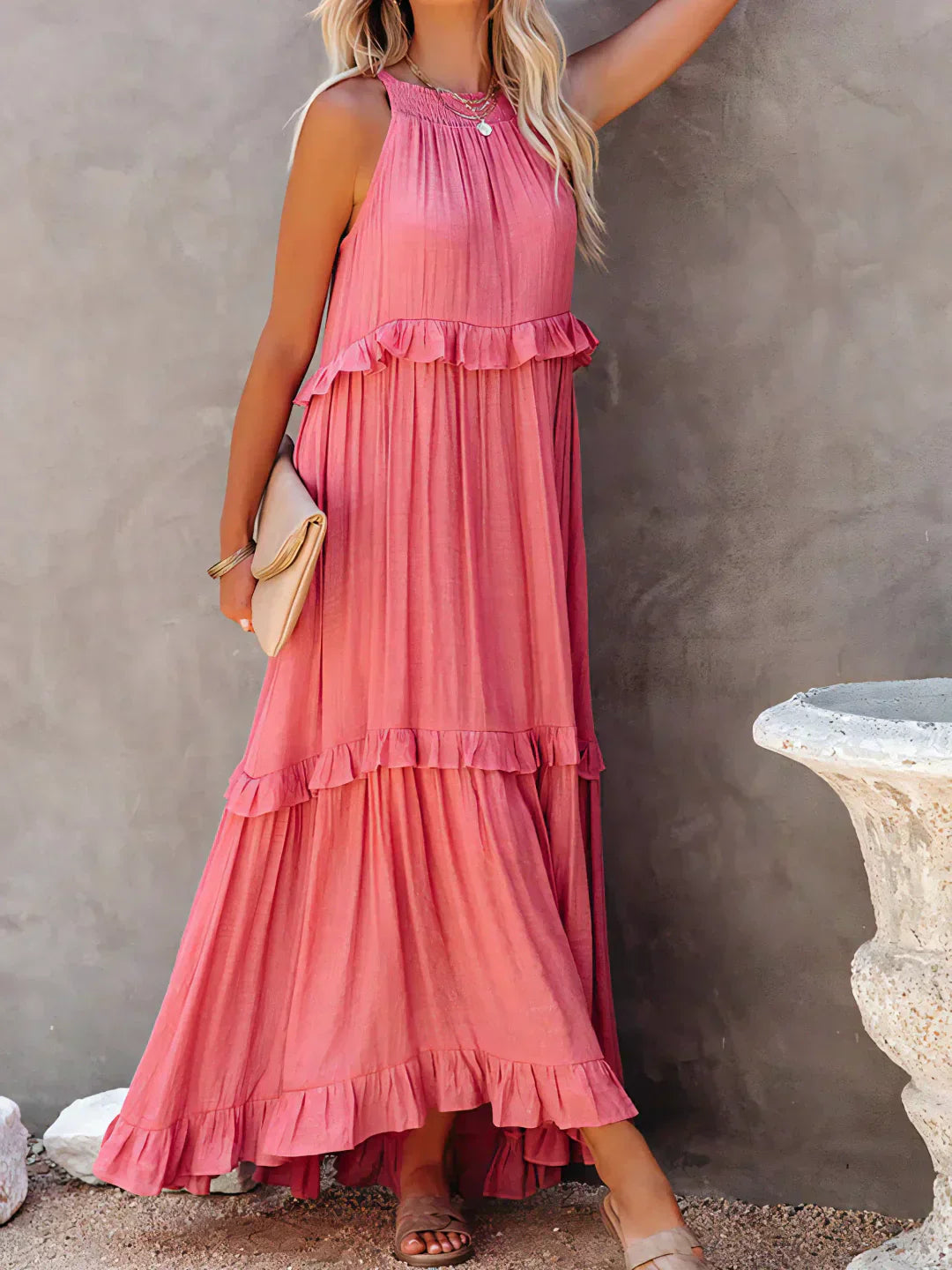 Emilia™ - Abito Maxi con Scollo Halter e Volant