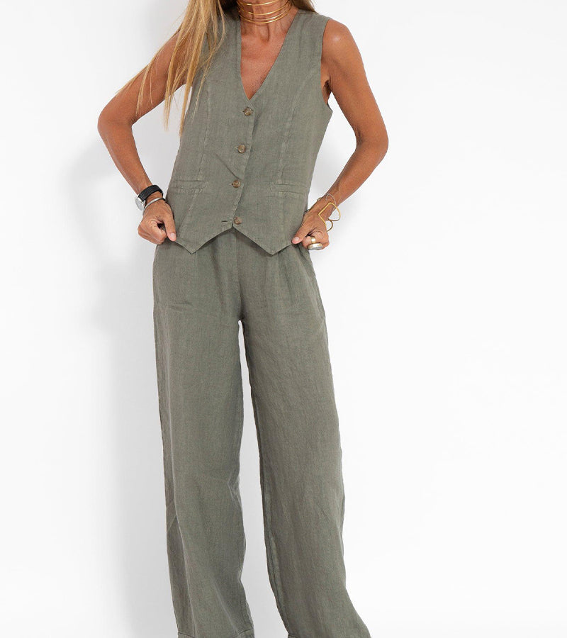 Aira™ - Set di Gilet Bottonato e Pantaloni a Gamba Larga