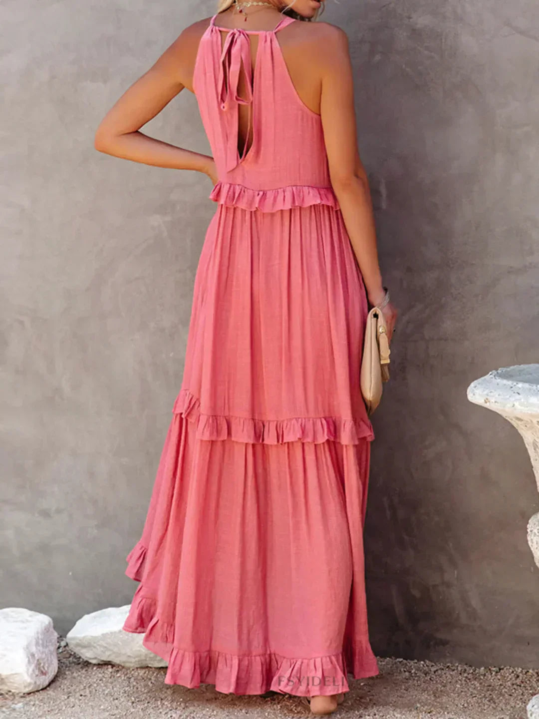 Emilia™ - Abito Maxi con Scollo Halter e Volant