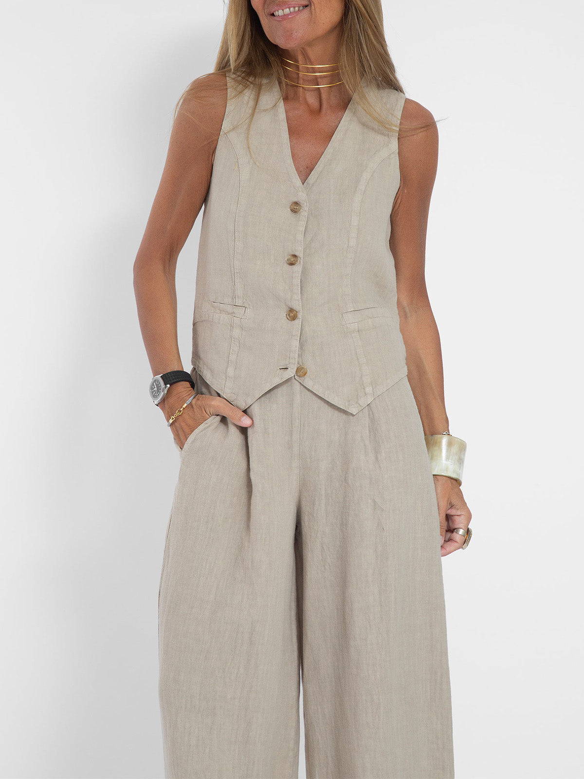 Aira™ - Set di Gilet Bottonato e Pantaloni a Gamba Larga