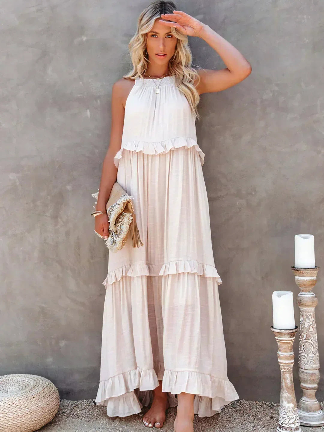 Emilia™ - Abito Maxi con Scollo Halter e Volant