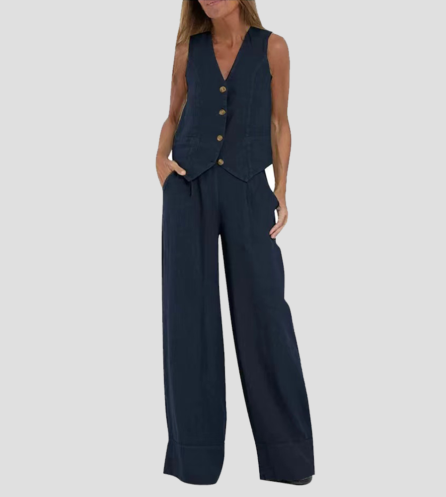 Aira™ - Set di Gilet Bottonato e Pantaloni a Gamba Larga
