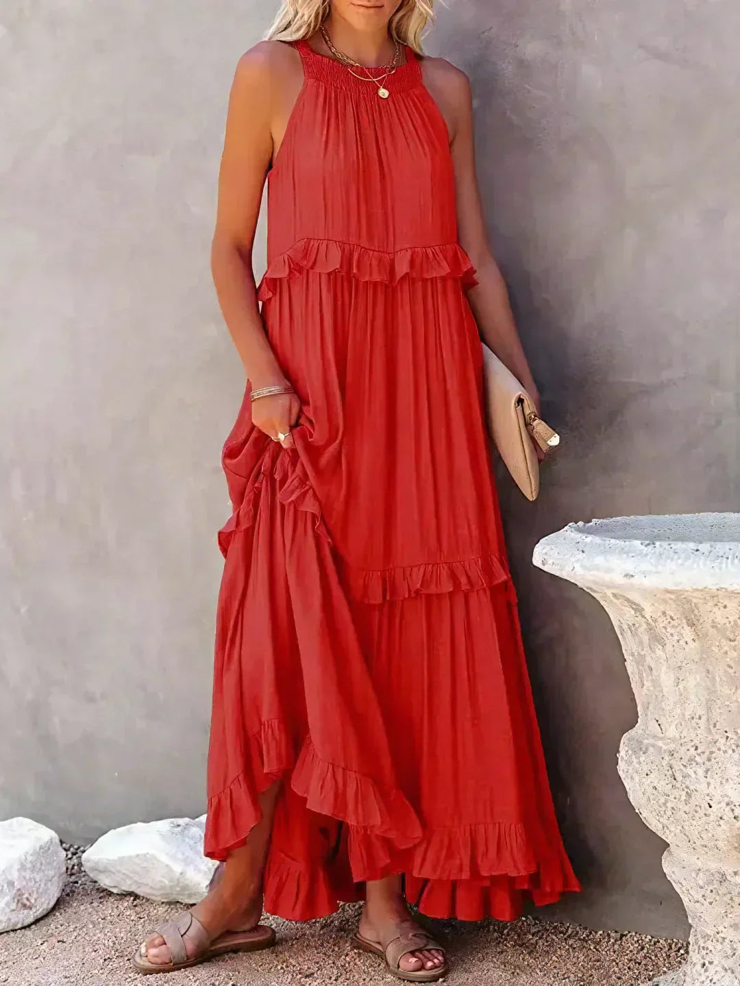Emilia™ - Abito Maxi con Scollo Halter e Volant