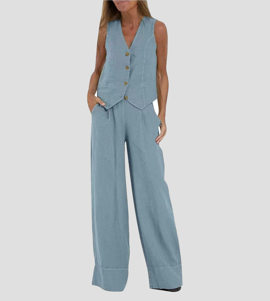 Aira™ - Set di Gilet Bottonato e Pantaloni a Gamba Larga