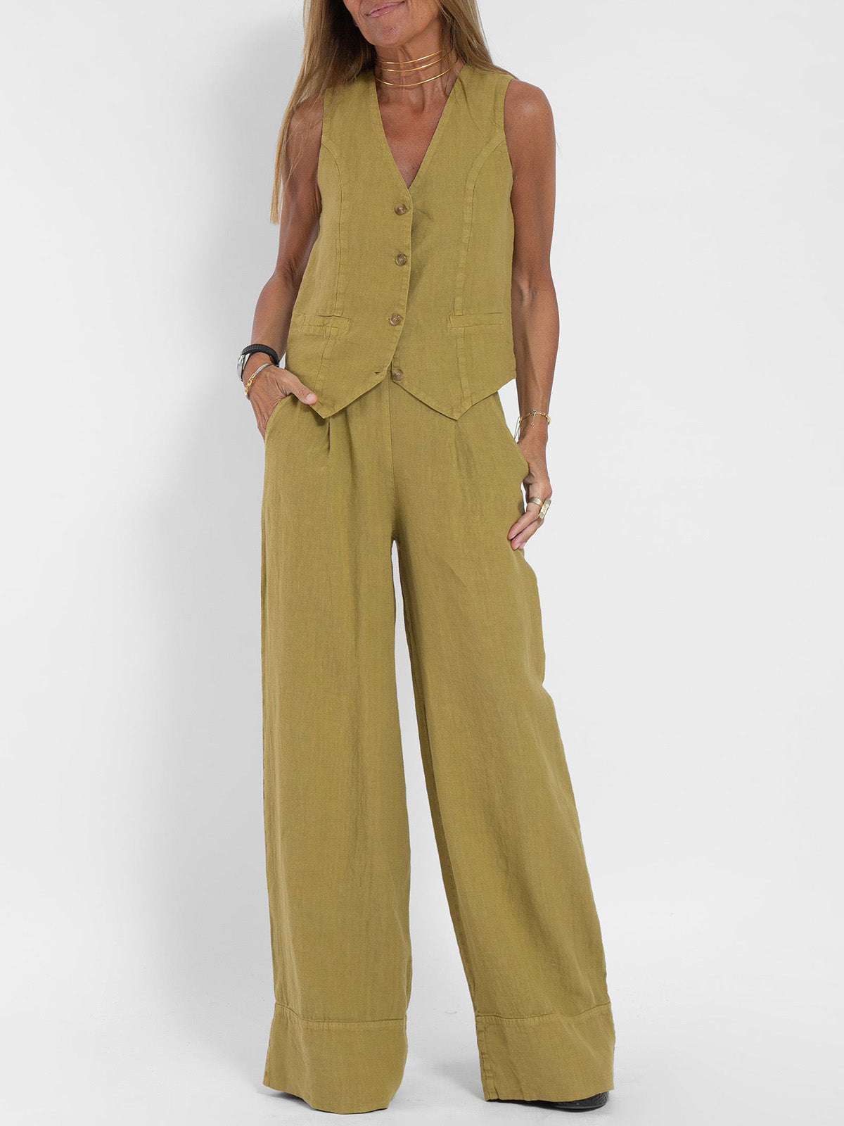 Aira™ - Set di Gilet Bottonato e Pantaloni a Gamba Larga