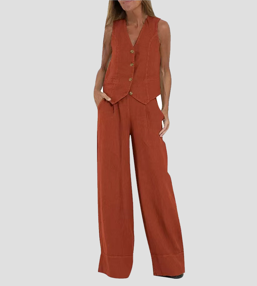 Aira™ - Set di Gilet Bottonato e Pantaloni a Gamba Larga